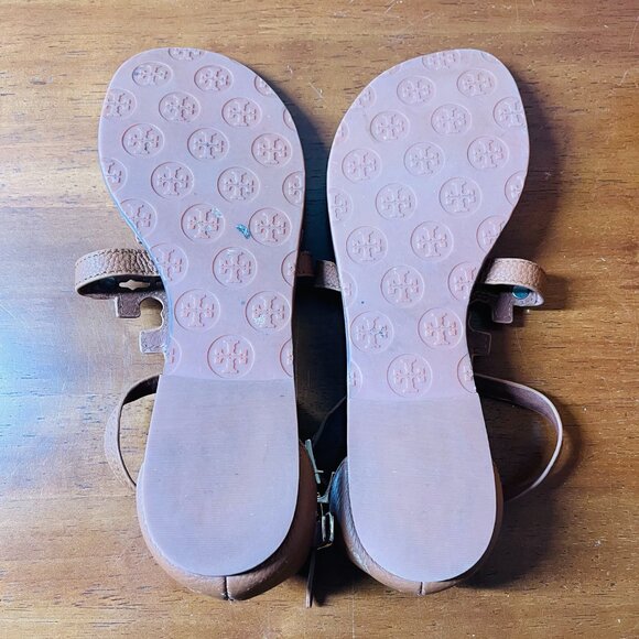 Tory Burch Phoebe Womens Brown Leather Ankle Strap Flat Thong Sandals Size 8 - Picture 7 of 12